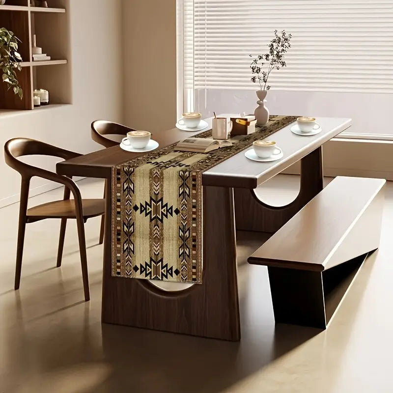 Bohemian Geometric Vintage Table Runner With Mates