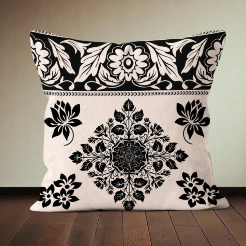 Aztec Style Beige Black Cushion Cover Pack of 4